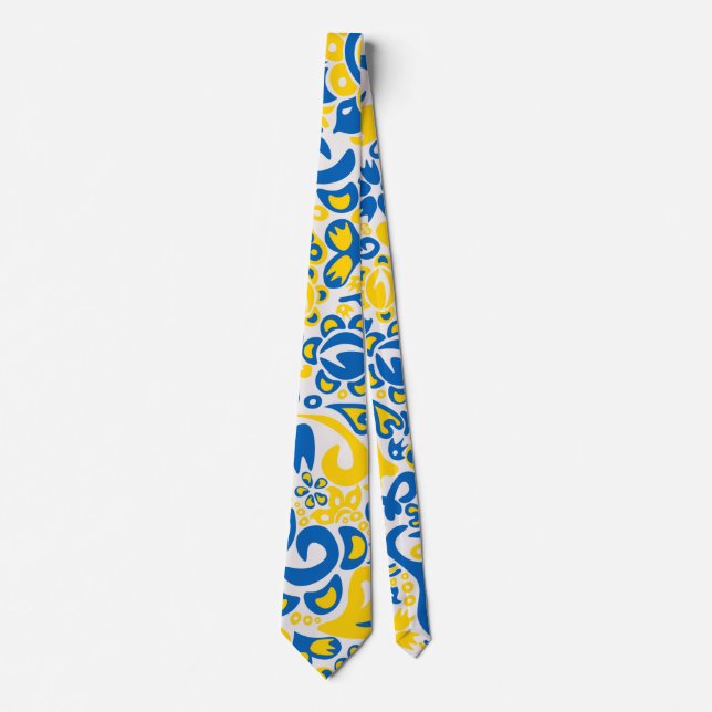Folklore pattern with Ukrainian flag colours  Tie (Front)