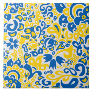 Folklore pattern with Ukrainian flag colours  Tile