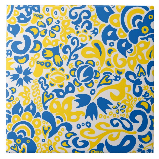Folklore pattern with Ukrainian flag colours  Tile (Front)