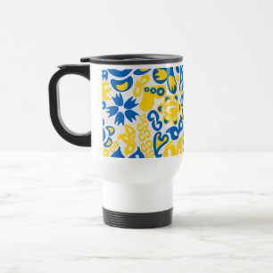 Folklore pattern with Ukrainian flag colours Travel Mug
