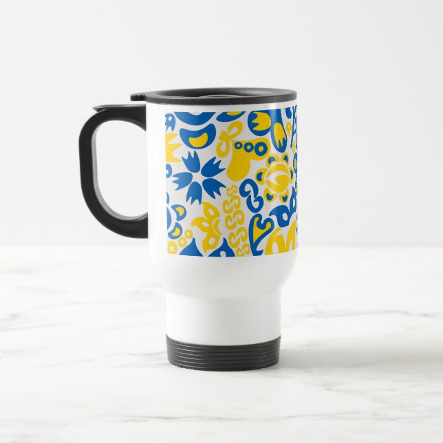 Folklore pattern with Ukrainian flag colours Travel Mug (Left)