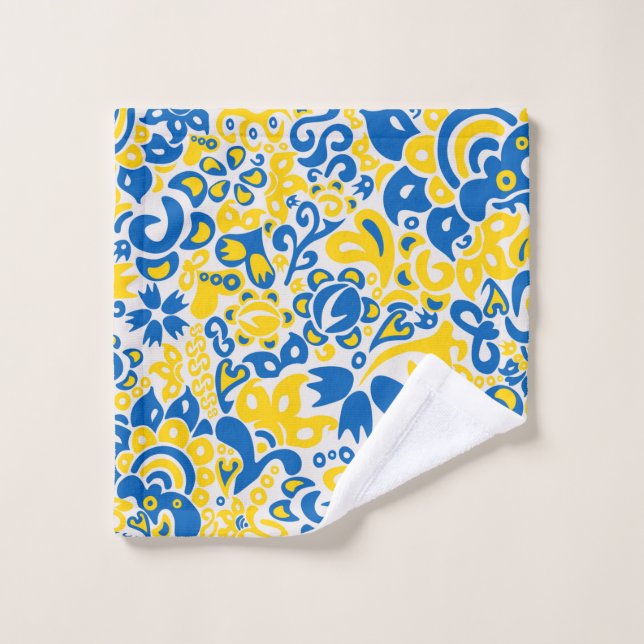 Folklore pattern with Ukrainian flag colours  Wash Cloth (Wash Cloth)
