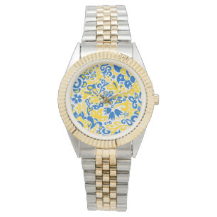 Folklore pattern with Ukrainian flag colours Watch