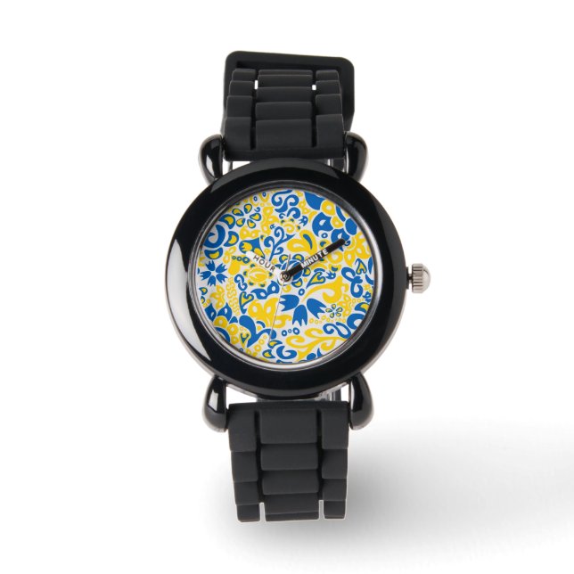 Folklore pattern with Ukrainian flag colours  Watch (Front)