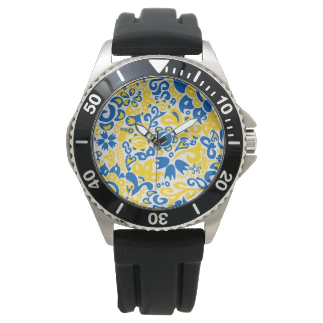 Folklore pattern with Ukrainian flag colours  Watch (Front)