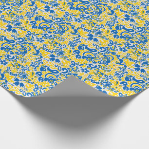 Folklore pattern with Ukrainian flag colours Wrapping Paper