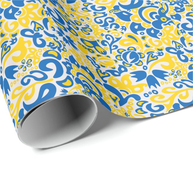 Folklore pattern with Ukrainian flag colours  Wrapping Paper (Roll Corner)