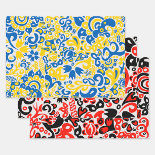 Folklore pattern with Ukrainian flag colours Wrapping Paper Sheet