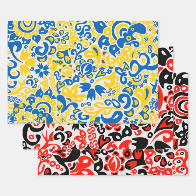 Folklore pattern with Ukrainian flag colours  Wrapping Paper Sheet (Set)