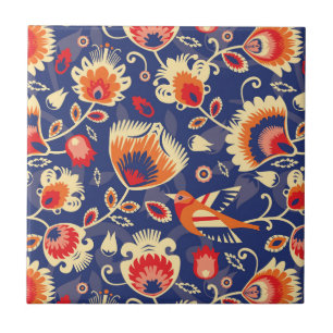 💛🧡💙Folklore pattern with yellow flowers 0 Tile