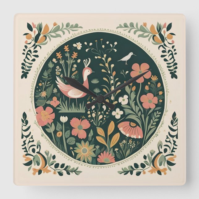 Folklore Spring Square Wall Clock (Front)