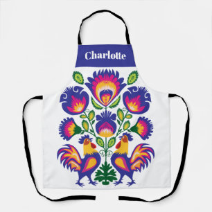 Folklore with pink roosters apron