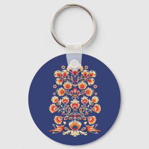 💙💛🧡Folklore with yellow flowers and birds Butto Key Ring