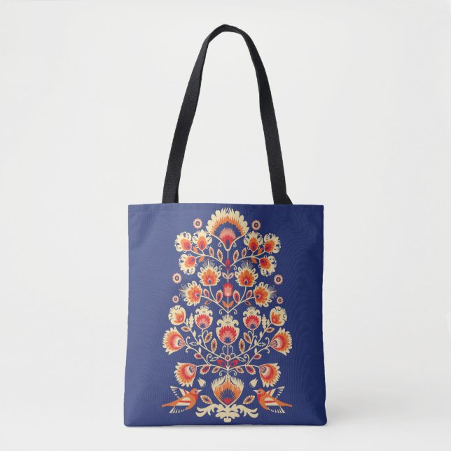 💙💛🧡Folklore with yellow flowers and birds Tote Bag (Front)
