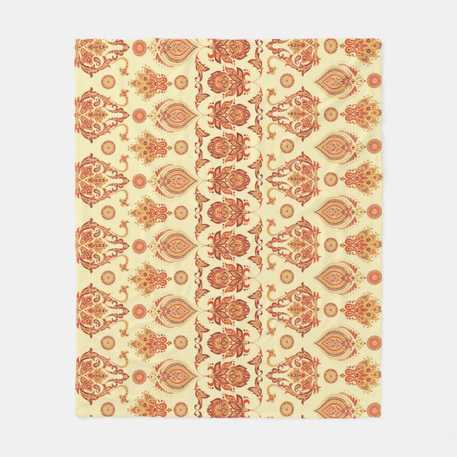 Folkloric Batik Floral Ethnic Pattern Fleece Blanket (Front)