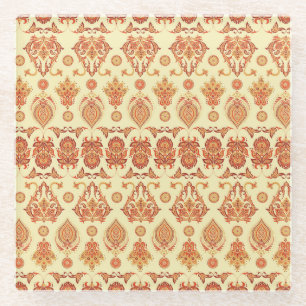 Folkloric Batik Floral Ethnic Pattern Glass Coaster