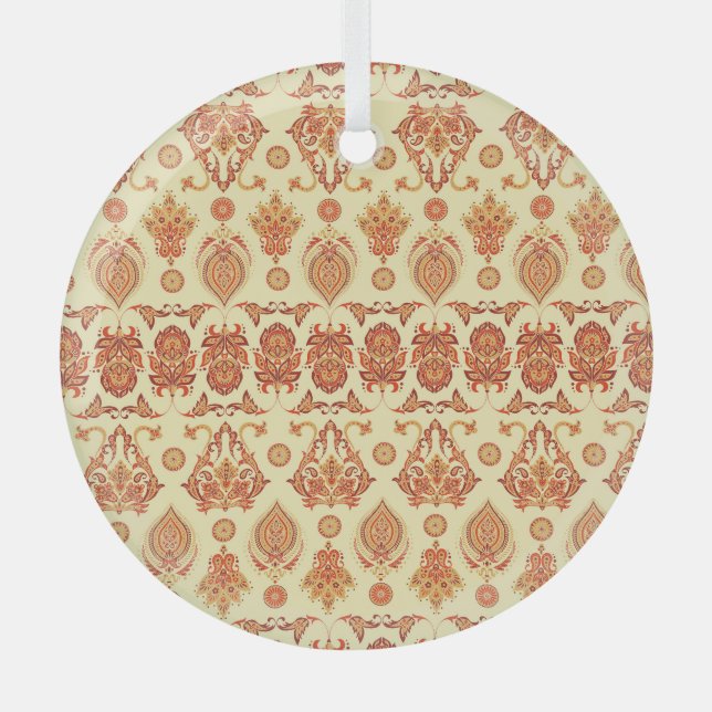 Folkloric Batik Floral Ethnic Pattern Glass Tree Decoration (Front)