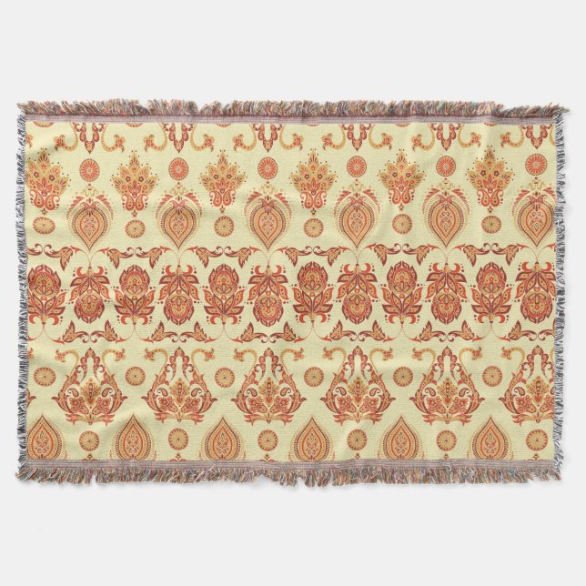 Folkloric Batik Floral Ethnic Pattern Throw Blanket (Front)