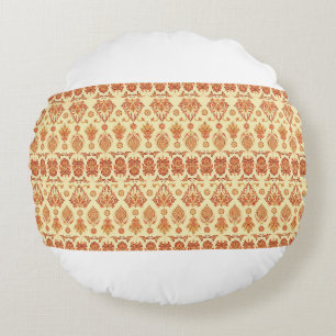 Folkloric Batik vintage ornament. Ethnic Floral se Round Cushion