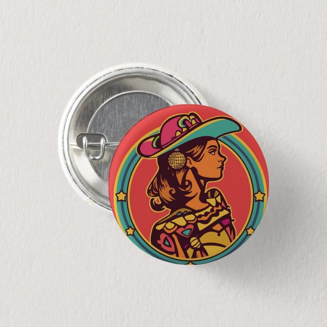 Folkloric Cowgirl Button Pin – Retro Profile Desig (Front & Back)