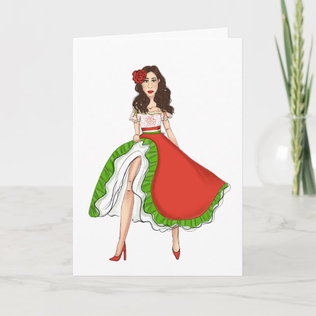 Folkloric Latina Dancer - Cinco de Mayo Holiday Card (Front)