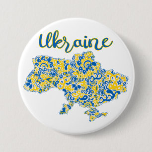 Folkloric pattern and Ukraine typography 7.5 Cm Round Badge