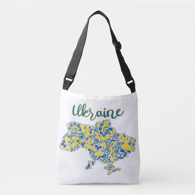 Folkloric pattern and Ukraine typography Crossbody Bag (Front)