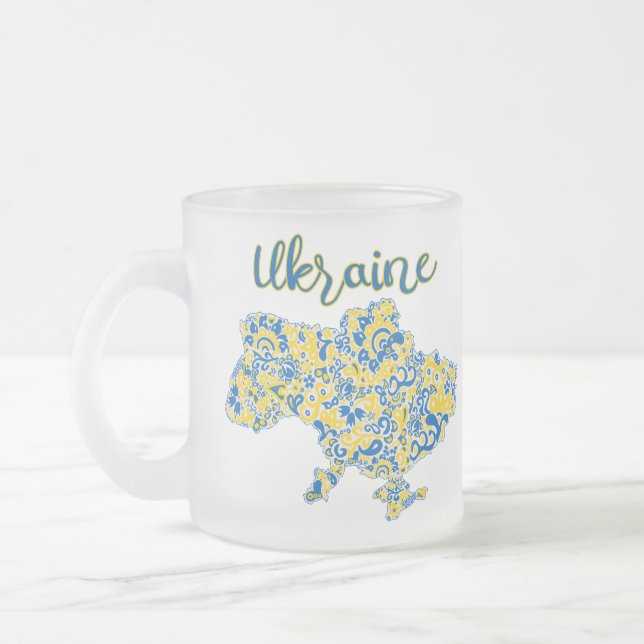 Folkloric pattern and Ukraine typography   Frosted Glass Coffee Mug (Left)