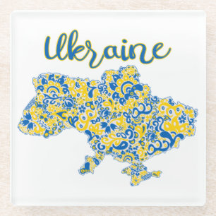 Folkloric pattern and Ukraine typography Glass Coaster