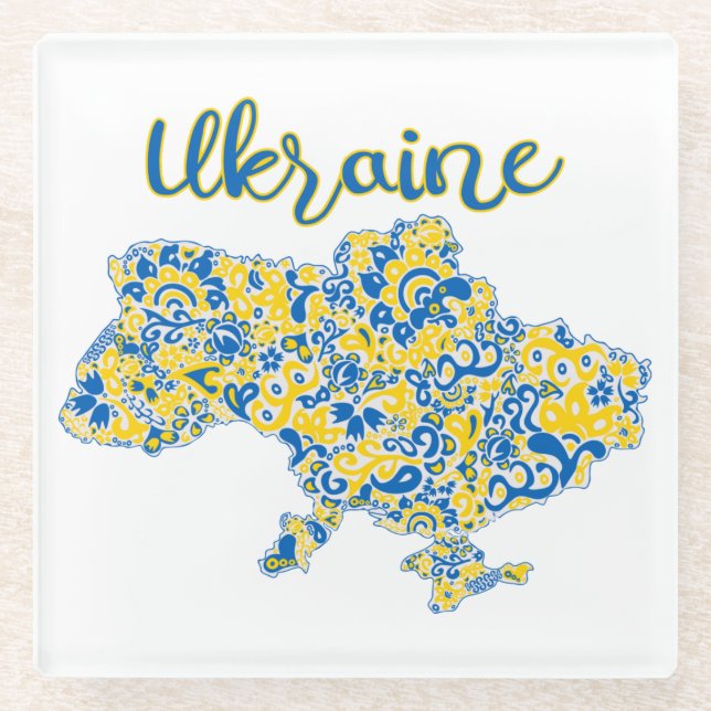 Folkloric pattern and Ukraine typography   Glass Coaster (Front)