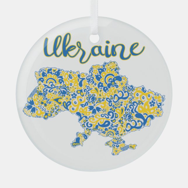 Folkloric pattern and Ukraine typography   Glass Tree Decoration (Front)