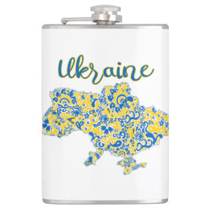 Folkloric pattern and Ukraine typography Hip Flask
