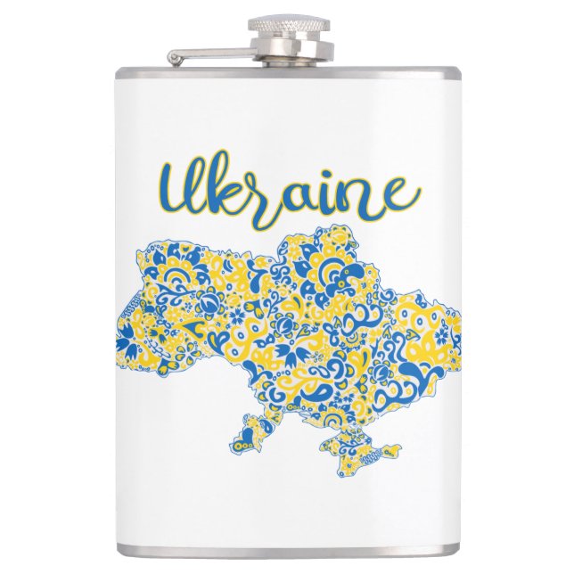 Folkloric pattern and Ukraine typography   Hip Flask (Front)