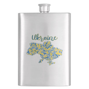 Folkloric pattern and Ukraine typography Hip Flask