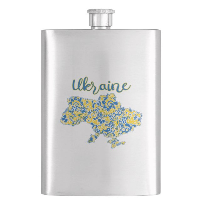 Folkloric pattern and Ukraine typography Hip Flask (Front)