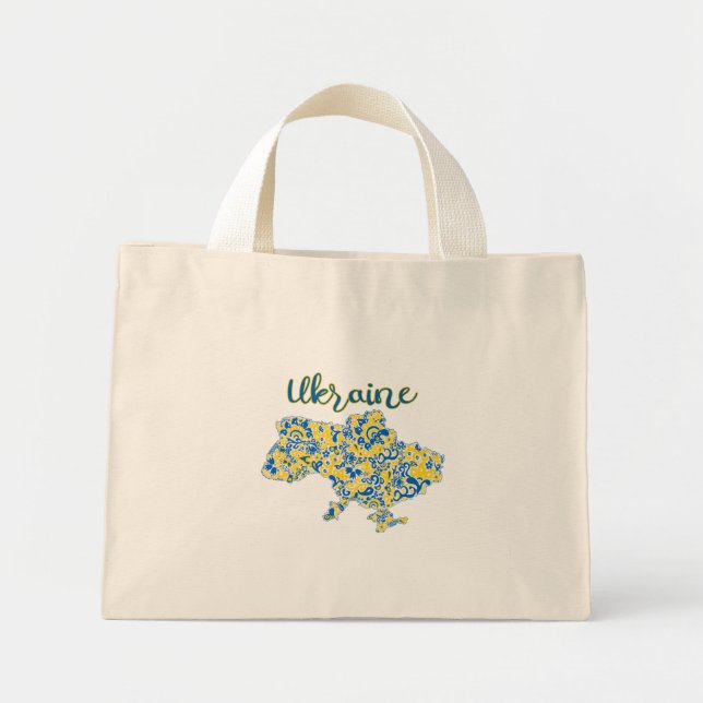 Folkloric pattern and Ukraine typography   Mini Tote Bag (Front)