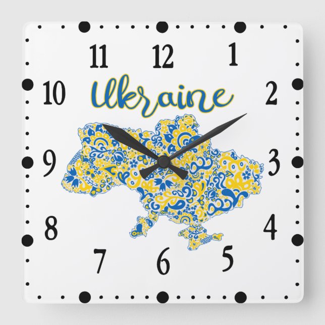 Folkloric pattern and Ukraine typography  Square Wall Clock (Front)