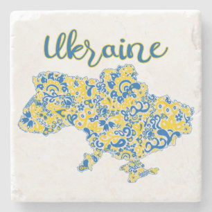 Folkloric pattern and Ukraine typography Stone Coaster