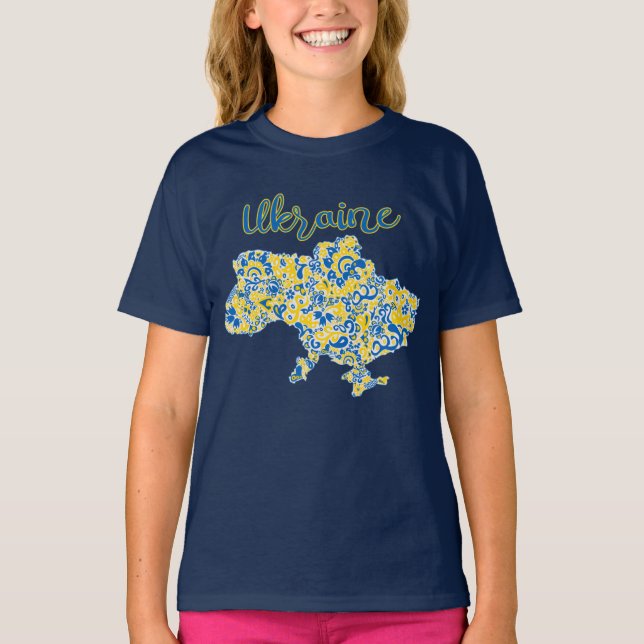 Folkloric pattern and Ukraine typography T-Shirt (Front)