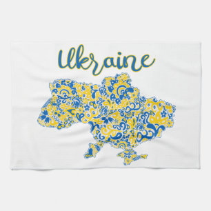 Folkloric pattern and Ukraine typography Tea Towel