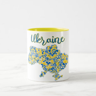Folkloric pattern and Ukraine typography   Two-Tone Coffee Mug