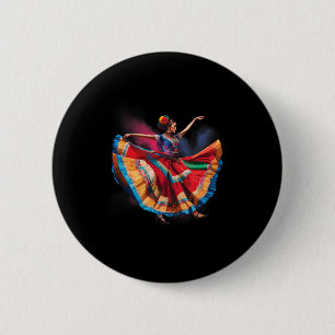 Folklorico Woman Dancing Mexican Heritage Folk Dan 6 Cm Round Badge