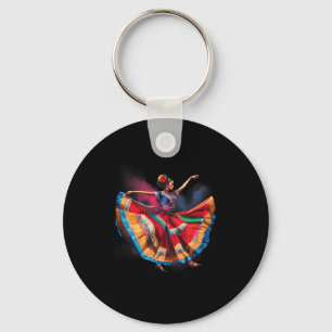 Folklorico Woman Dancing Mexican Heritage Folk Dan Key Ring