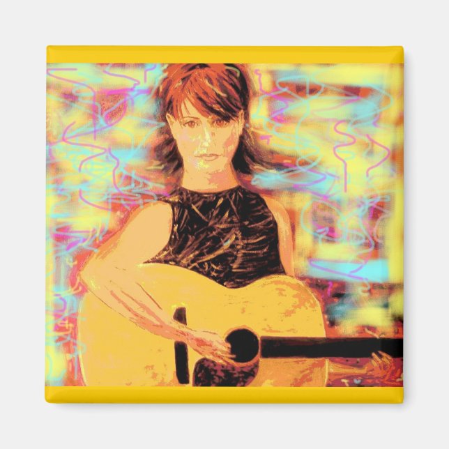 folksinger girl (yellow brown) magnet (Front)