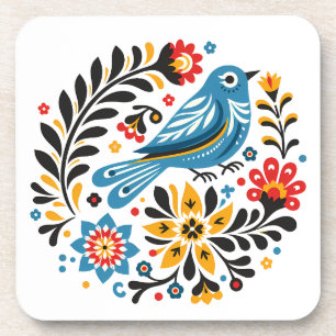 Folksy Bluebird and Wildflowers Coaster