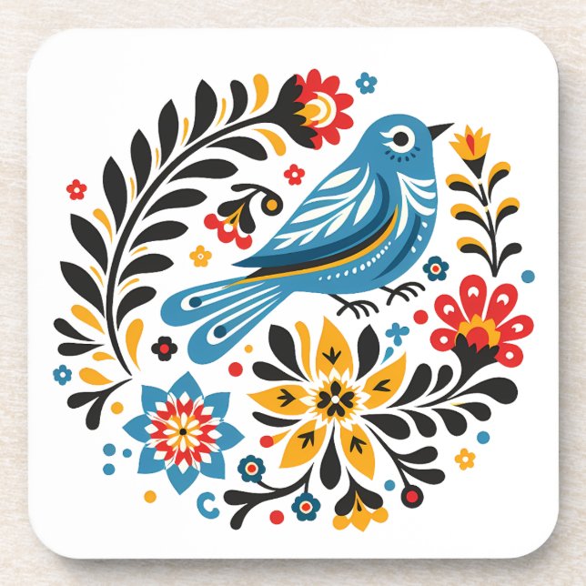 Folksy Bluebird and Wildflowers Coaster (Front)