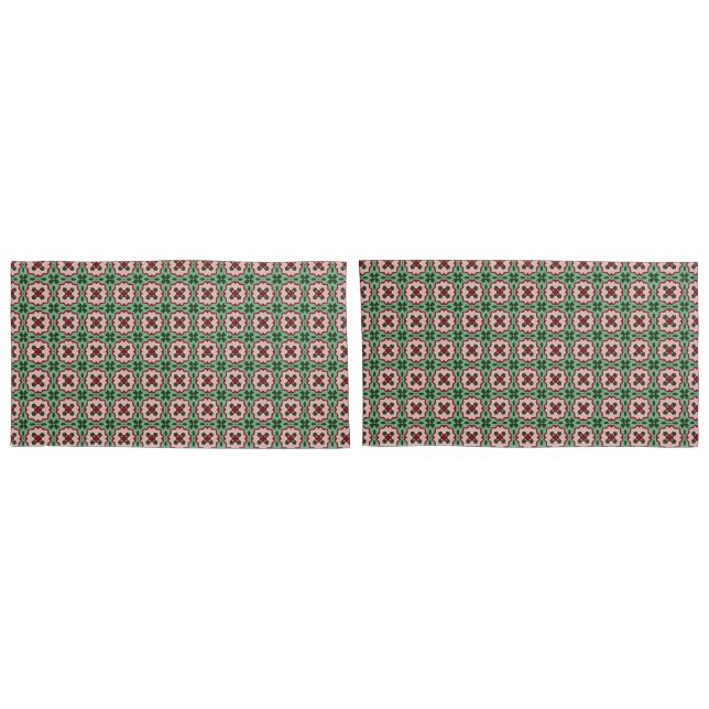 Folksy Bohemian Eclectic Retro Christmas Pattern Pillowcase (Back-Set)