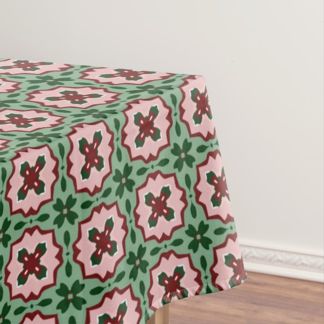Folksy Bohemian Eclectic Retro Christmas Pattern Tablecloth (In Situ)