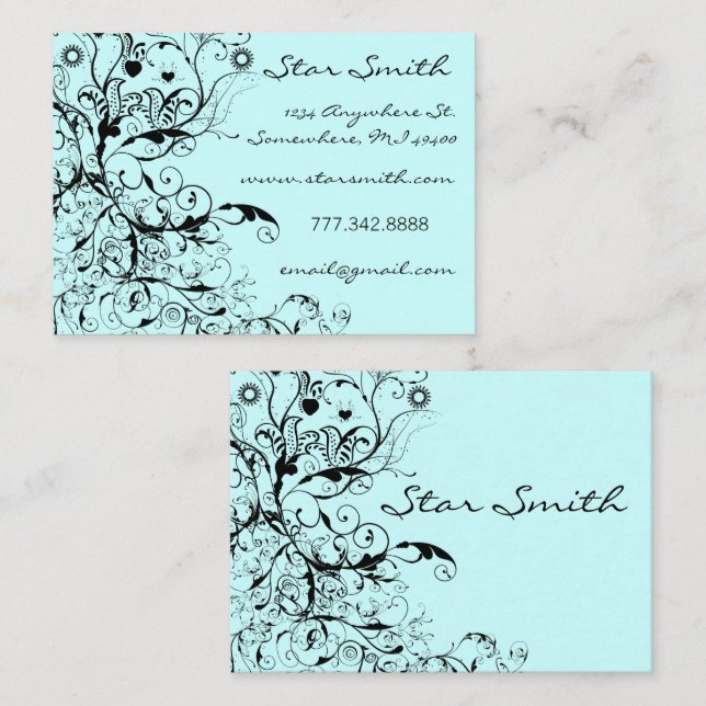 Folksy Boho Swirls Birds & Flowers Floral Business Card (Front/Back)