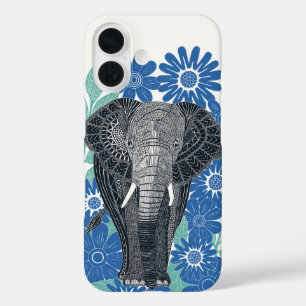 folksy elephant blue iPhone 16 case